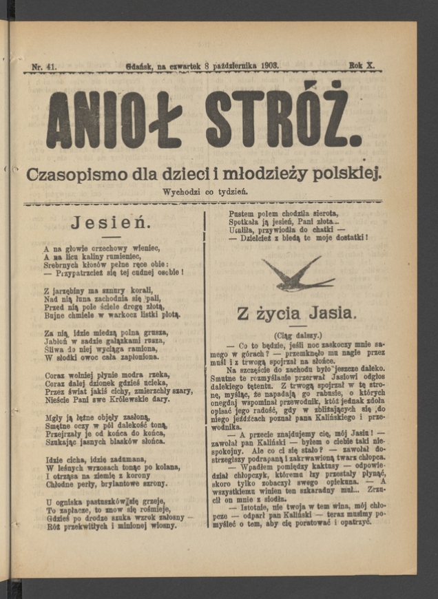 Anioł Str&oacute;ż&nbsp;: czasopismo dla&nbsp;dzieci i&nbsp;młodzieży polskiej. Rok 11, 1903, numer&nbsp;41