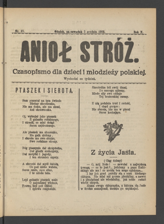 Anioł Str&oacute;ż&nbsp;: czasopismo dla&nbsp;dzieci i&nbsp;młodzieży polskiej. Rok 11, 1903, numer&nbsp;49