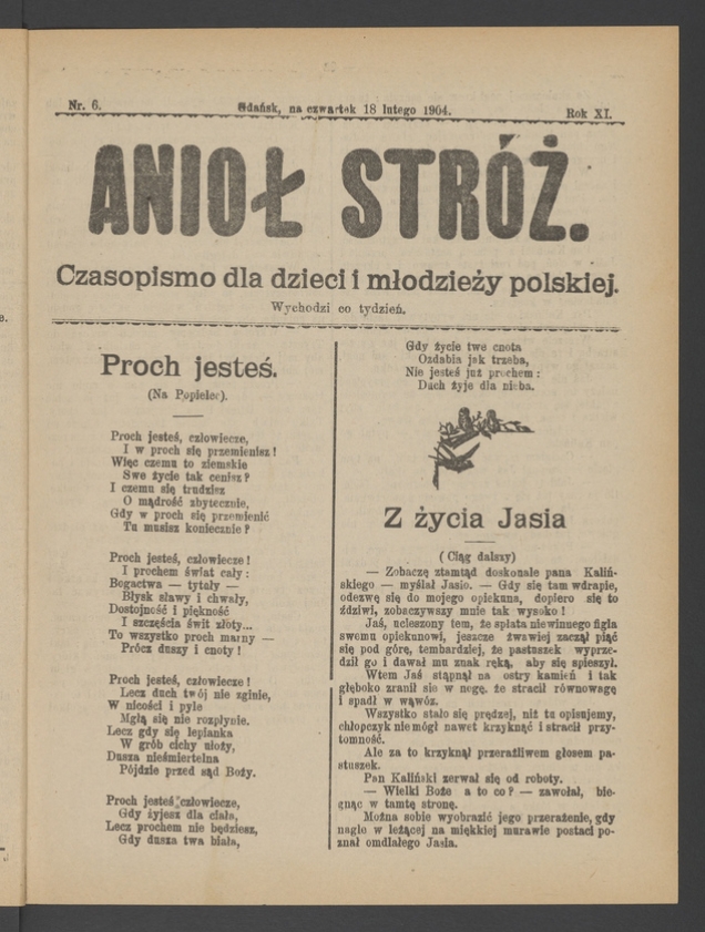 Anioł Str&oacute;ż&nbsp;: czasopismo dla&nbsp;dzieci i&nbsp;młodzieży polskiej. Rok 12, 1904, numer&nbsp;6