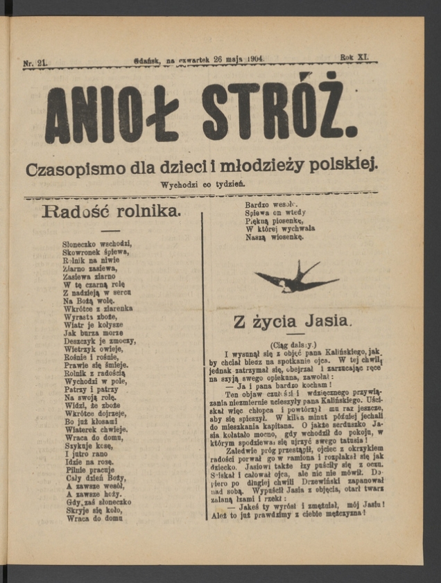 Anioł Str&oacute;ż&nbsp;: czasopismo dla&nbsp;dzieci i&nbsp;młodzieży polskiej. Rok 12, 1904, numer&nbsp;21