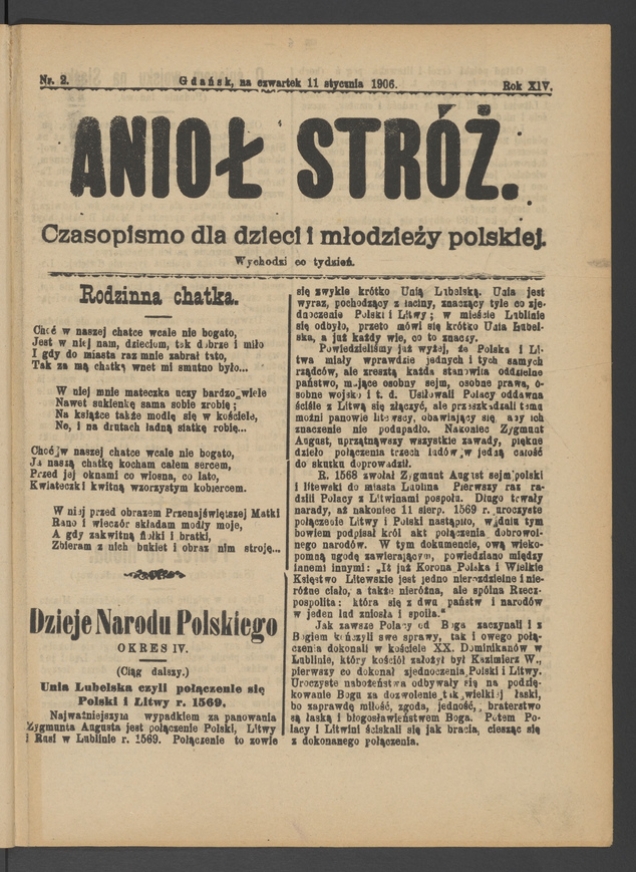 Anioł Str&oacute;ż&nbsp;: czasopismo dla&nbsp;dzieci i&nbsp;młodzieży polskiej. Rok 14, 1906, numer&nbsp;2