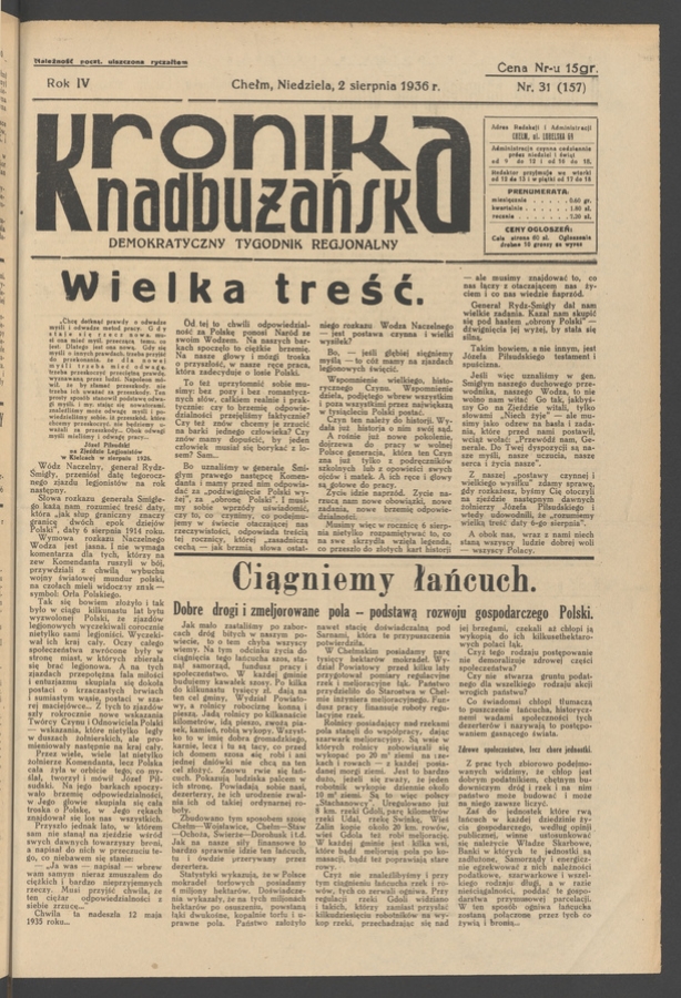 Kronika Nadbużańska&nbsp;: demokratyczny tygodnik regjonalny. Rok&nbsp;4, 1936, numer&nbsp;31