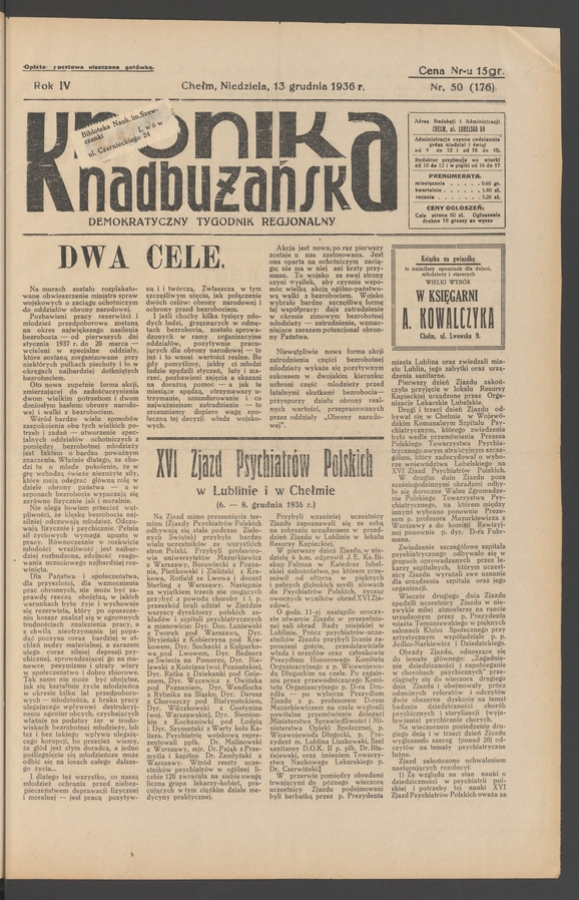 Kronika Nadbużańska&nbsp;: demokratyczny tygodnik regjonalny. Rok&nbsp;4, 1936, numer&nbsp;50