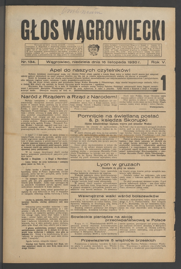 Głos Wągrowiecki. Rok&nbsp;5, 1930, numer&nbsp;134