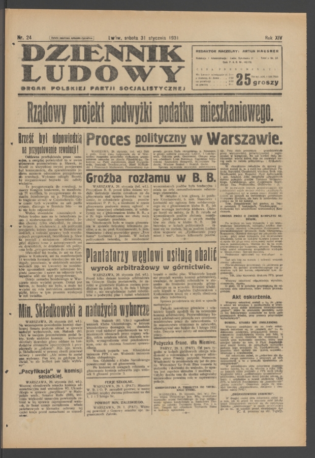 Dziennik Ludowy&nbsp;: organ Polskiej Partji Socjalistycznej. Rok&nbsp;14, 1931, numer&nbsp;24