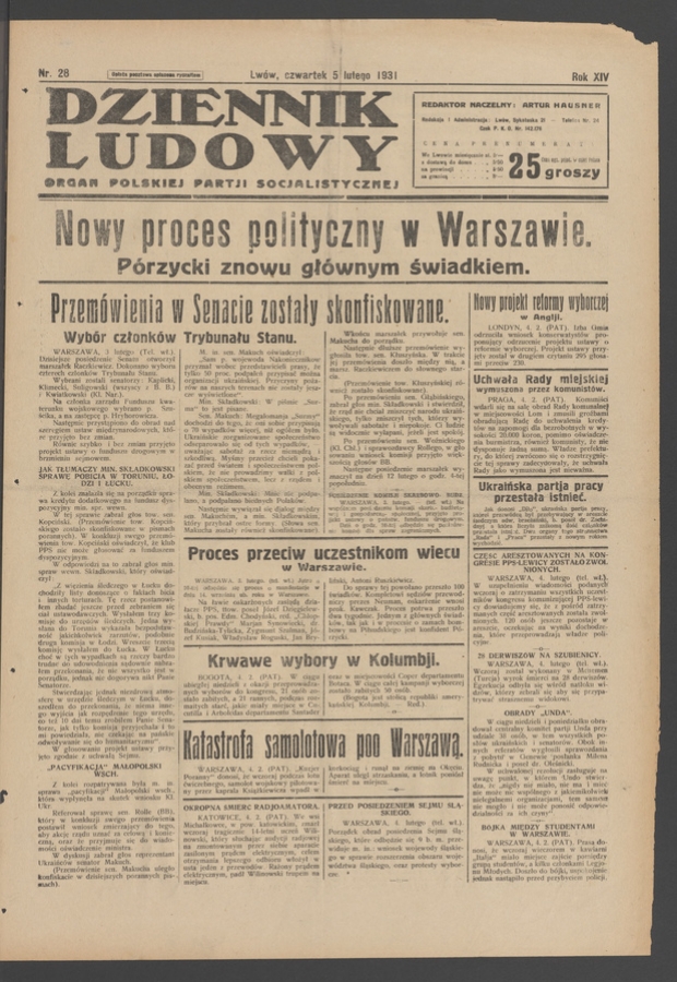 Dziennik Ludowy&nbsp;: organ Polskiej Partji Socjalistycznej. Rok&nbsp;14, 1931, numer&nbsp;28