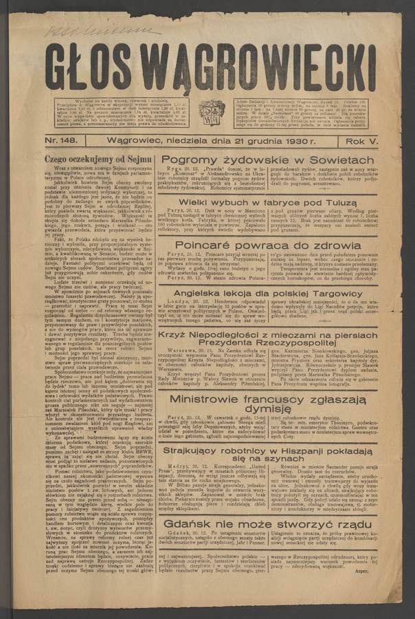 Głos Wągrowiecki. Rok 5, 1930, numer 148
