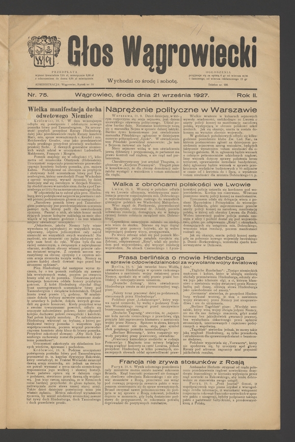 Głos Wągrowiecki. Rok 2, 1927, numer 75