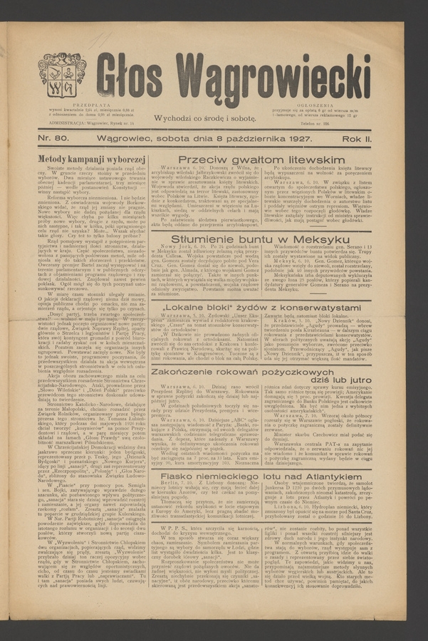 Głos Wągrowiecki. Rok 2, 1927, numer 80