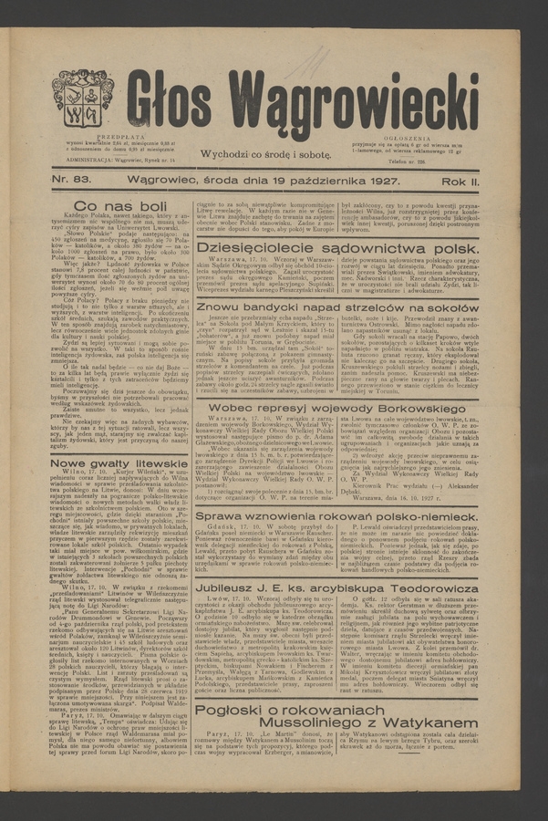 Głos Wągrowiecki. Rok 2, 1927, numer 83
