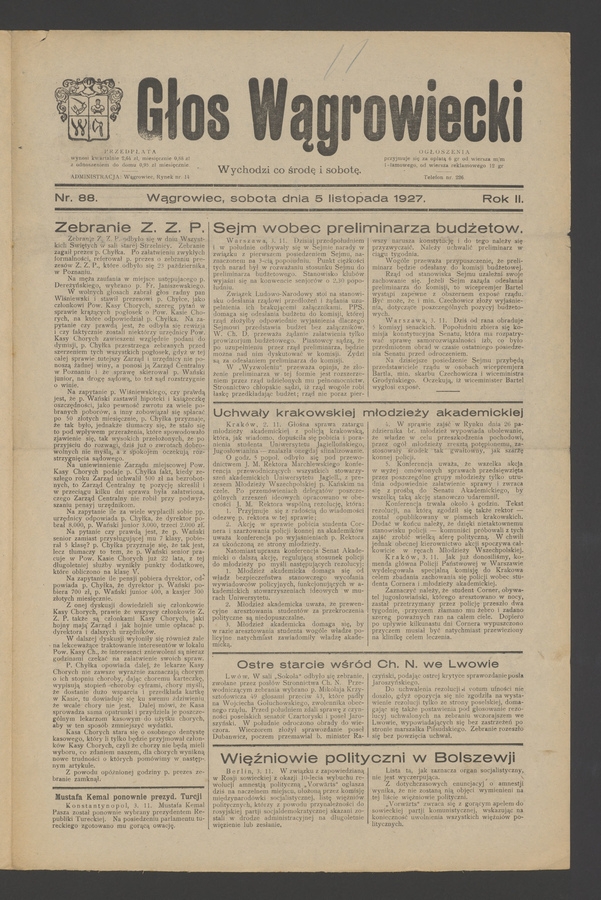 Głos Wągrowiecki. Rok 2, 1927, numer 88