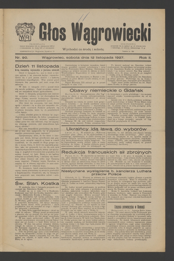 Głos Wągrowiecki. Rok 2, 1927, numer 90