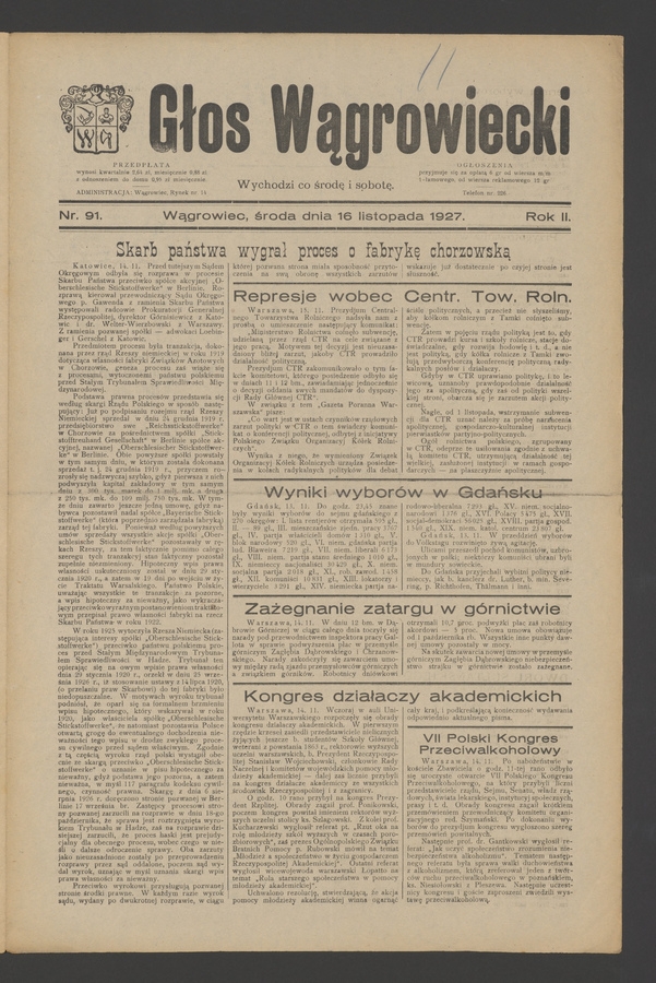 Głos Wągrowiecki. Rok 2, 1927, numer 91