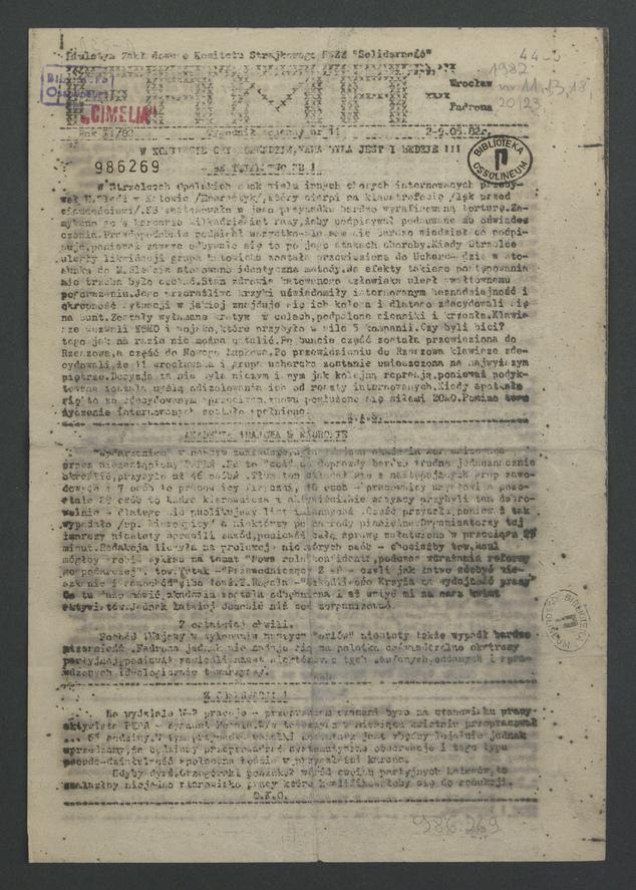 Fama&nbsp;: biuletyn Zakładowego Komitetu Strajkowego NSZZ &bdquo;Solidarność&rdquo; Wrocław Fadroma&nbsp;: tygodnik wojenny. Rok&nbsp;2, 1982, numer&nbsp;11