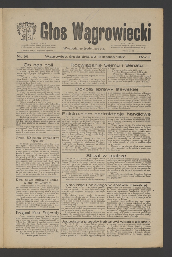 Głos Wągrowiecki. Rok&nbsp;2, 1927, numer&nbsp;95