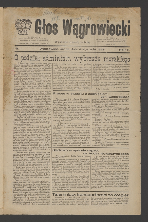 Głos Wągrowiecki. Rok 3, 1928, numer 1