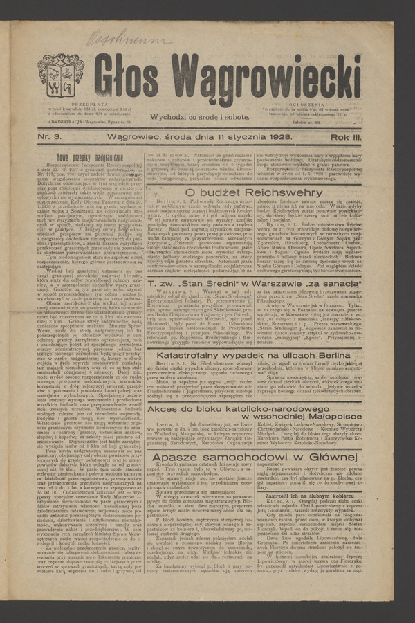 Głos Wągrowiecki. Rok 3, 1928, numer 3
