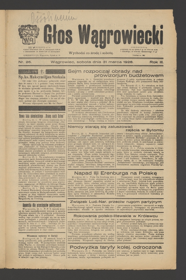 Głos Wągrowiecki. Rok 3, 1928, numer 26