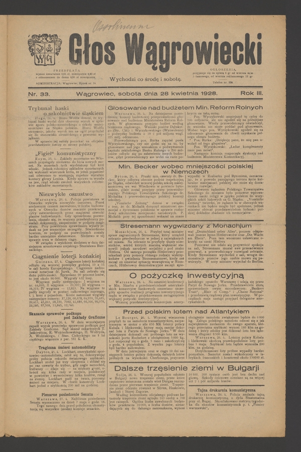 Głos Wągrowiecki. Rok 3, 1928, numer 33