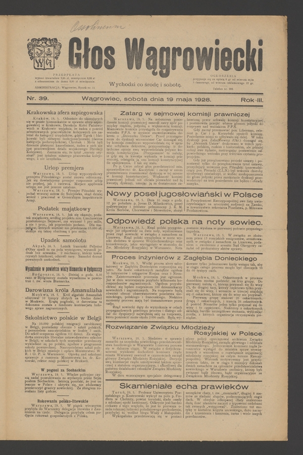 Głos Wągrowiecki. Rok 3, 1928, numer 39