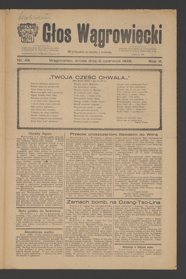 Głos Wągrowiecki. Rok 3, 1928, numer 43