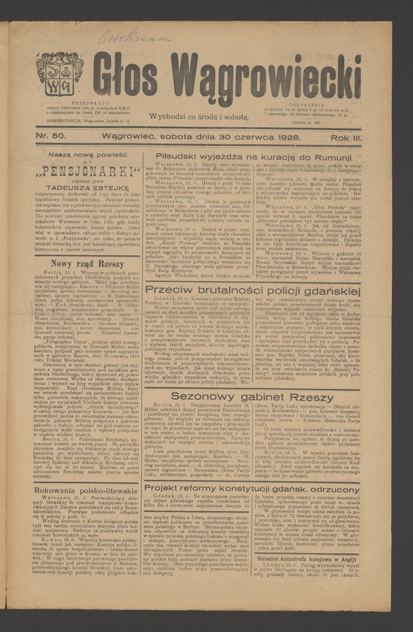 Głos Wągrowiecki. Rok 3, 1928, numer 50