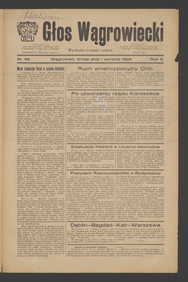 Głos Wągrowiecki. Rok 3, 1928, numer 59