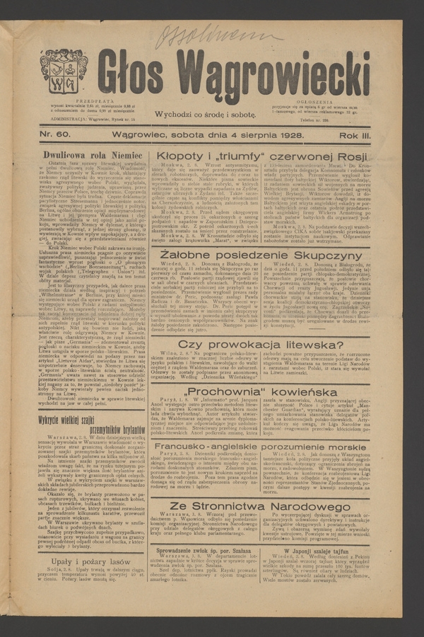 Głos Wągrowiecki. Rok 3, 1928, numer 60