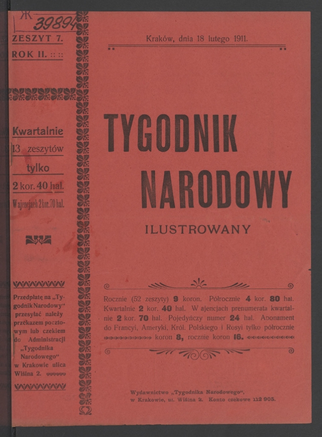 Tygodnik Narodowy Ilustrowany. Rok&nbsp;2, 1911, numer&nbsp;7