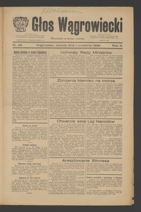 Głos Wągrowiecki. Rok 3, 1928, numer 68