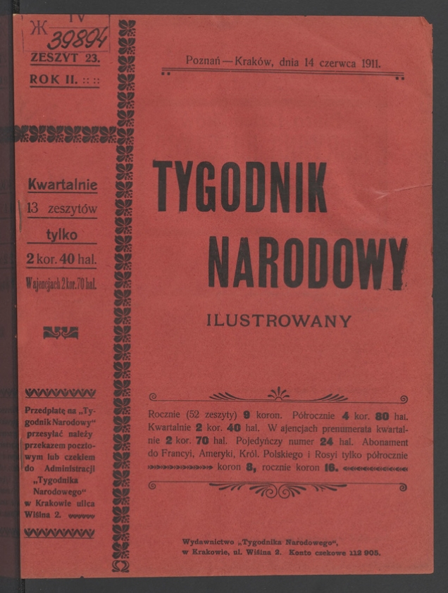 Tygodnik Narodowy Ilustrowany. Rok&nbsp;2, 1911, numer&nbsp;23