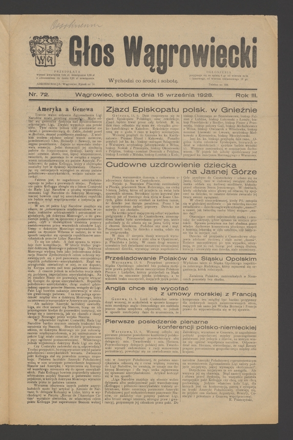 Głos Wągrowiecki. Rok 3, 1928, numer 72