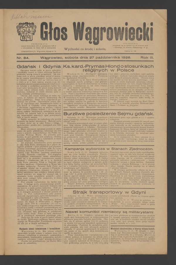 Głos Wągrowiecki. Rok 3, 1928, numer 84