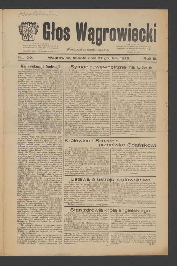 Głos Wągrowiecki. Rok 3, 1928, numer 100