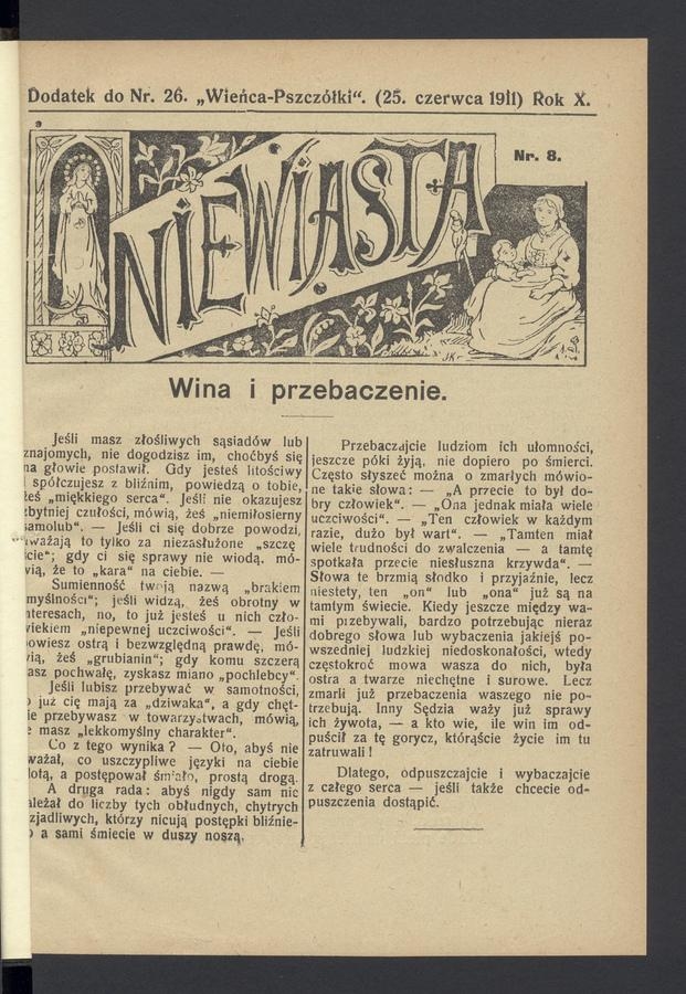 Niewiasta : dodatek do numeru&nbsp;26&nbsp;&bdquo;Wieńca-Pszcz&oacute;łki&rdquo;. Rok&nbsp;11, 1911, numer&nbsp;8