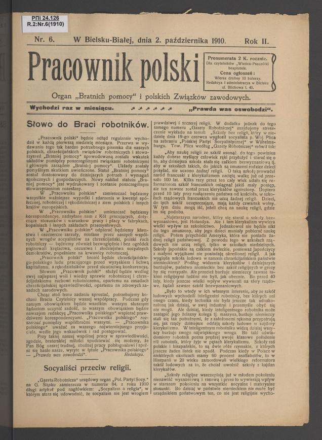 Pracownik Polski. Rok&nbsp;2, 1910, numer&nbsp;6