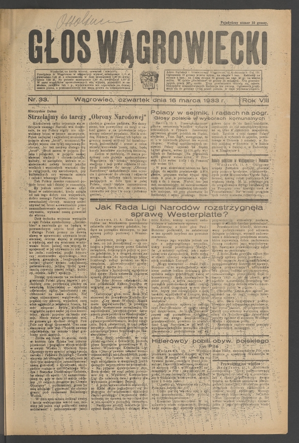 Głos Wągrowiecki. Rok&nbsp;8, 1933, numer&nbsp;33