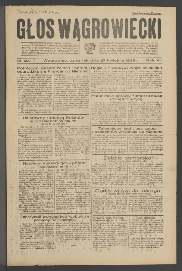 Głos Wągrowiecki. Rok 8, 1933, numer 50