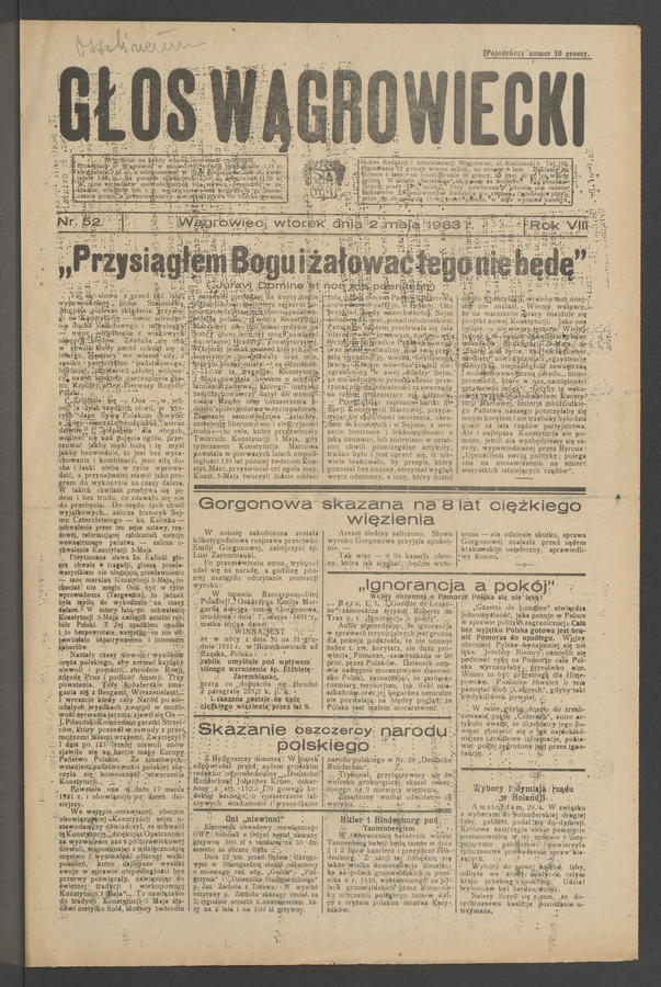 Głos Wągrowiecki. Rok&nbsp;8, 1933, numer&nbsp;52