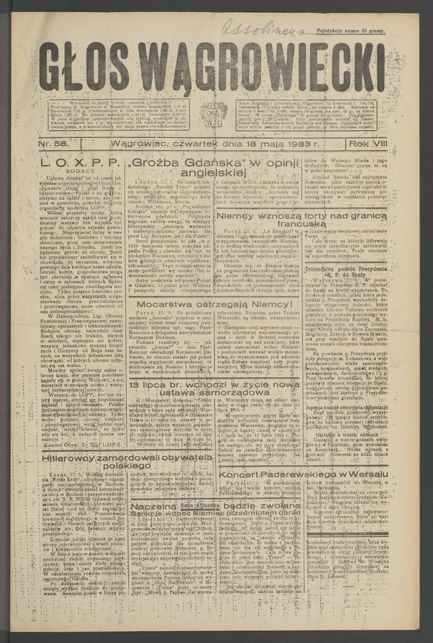 Głos Wągrowiecki. Rok 8, 1933, numer 58