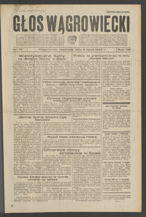 Głos Wągrowiecki. Rok&nbsp;8, 1933, numer&nbsp;76