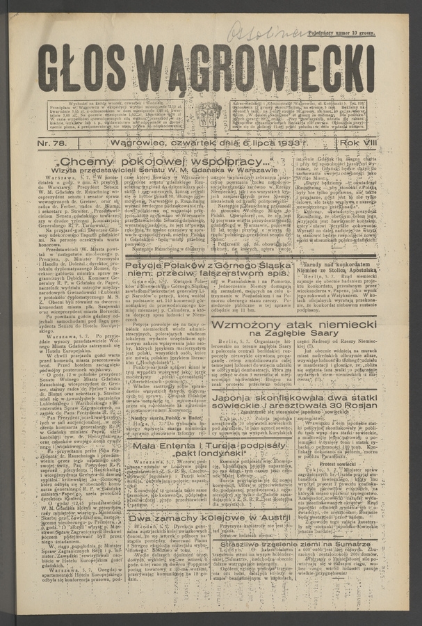 Głos Wągrowiecki. Rok 8, 1933, numer 78