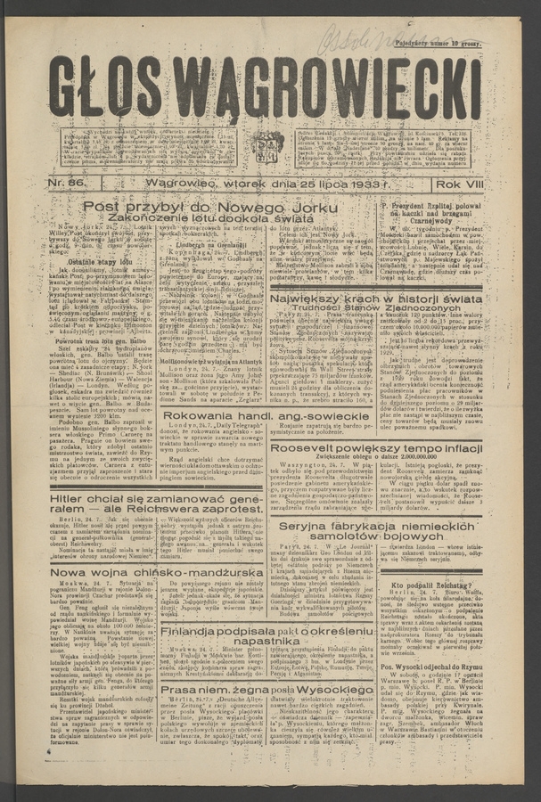 Głos Wągrowiecki. Rok&nbsp;8, 1933, numer&nbsp;86