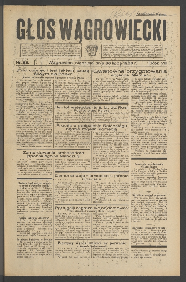 Głos Wągrowiecki. Rok&nbsp;8, 1933, numer&nbsp;88