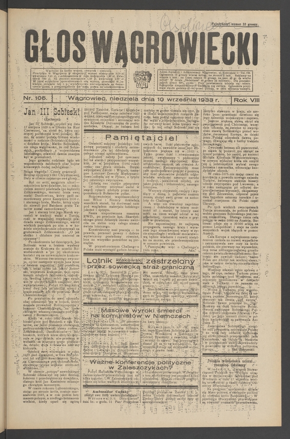 Głos Wągrowiecki. Rok 8, 1933, numer 105