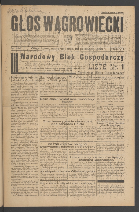 Głos Wągrowiecki. Rok 8, 1933, numer 136