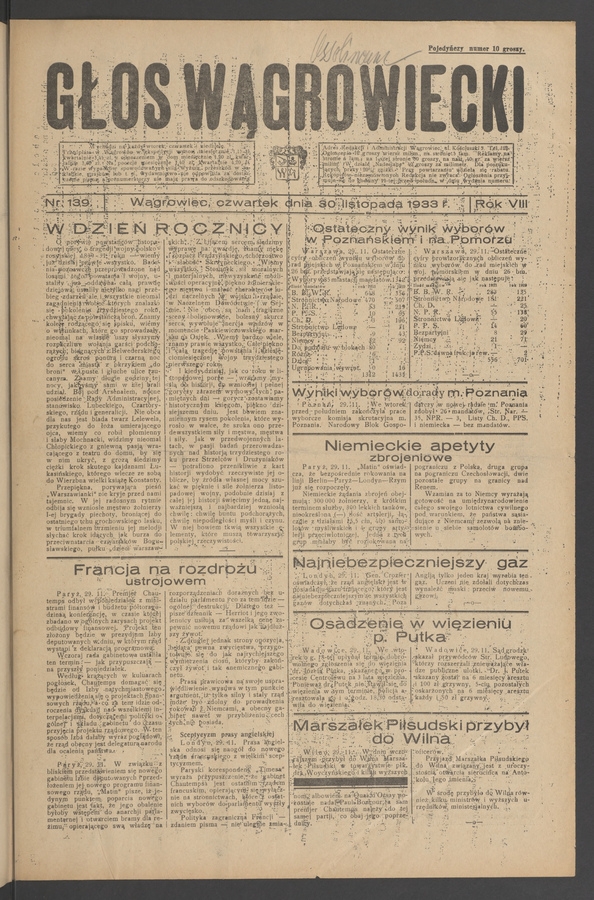 Głos Wągrowiecki. Rok&nbsp;8, 1933, numer&nbsp;139