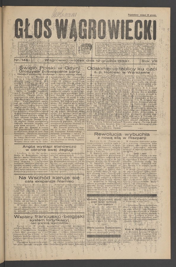 Głos Wągrowiecki. Rok&nbsp;8, 1933, numer&nbsp;144
