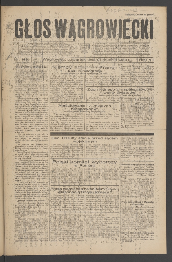 Głos Wągrowiecki. Rok&nbsp;8, 1933, numer&nbsp;148