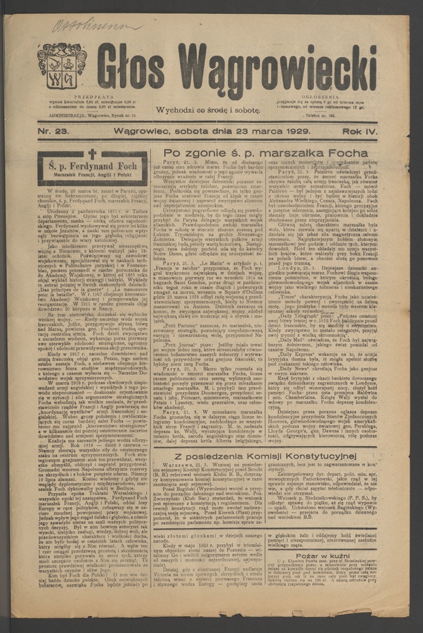 Głos Wągrowiecki. Rok&nbsp;4, 1929, numer&nbsp;23